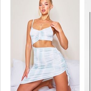 Teal Tie Dye Print Cut Out Ruched Bodycon Dress